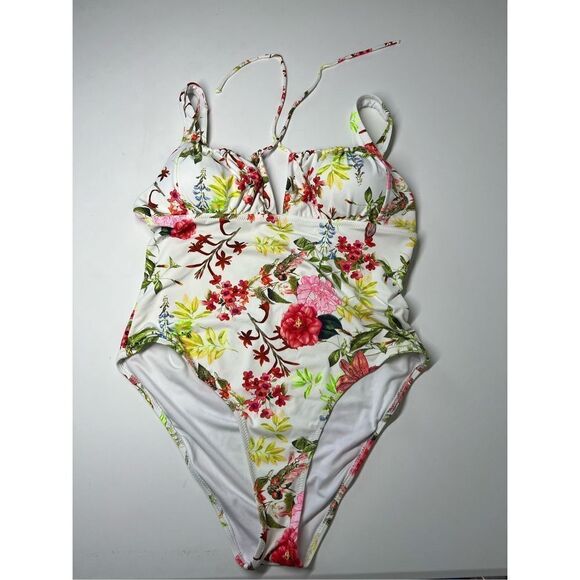 Beach Toy Swimsuit Size L Floral print White Red - Picture 9 of 12